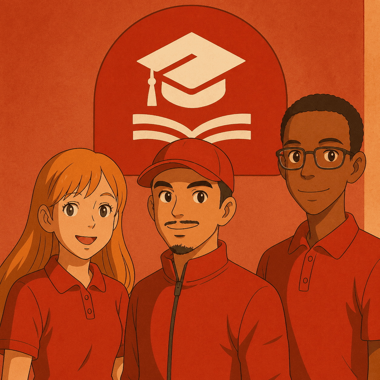 Ilustração dos três integrantes do MeuVestibulinho
